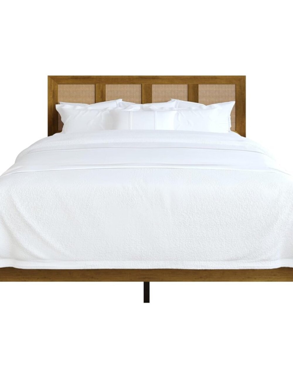 Skokie Full Wood Platform Bed Frame with Rattan Accents – Rustic Solid Wood Desi - Picture 8 of 10